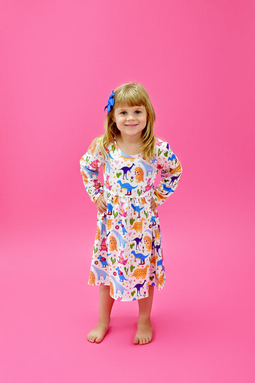 Dino Hobbies Long Sleeve Milk Silk Dress - Great Lakes Kids Apparel LLC