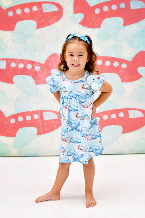 Airplane Milk Silk Flutter Dress - Great Lakes Kids Apparel LLC