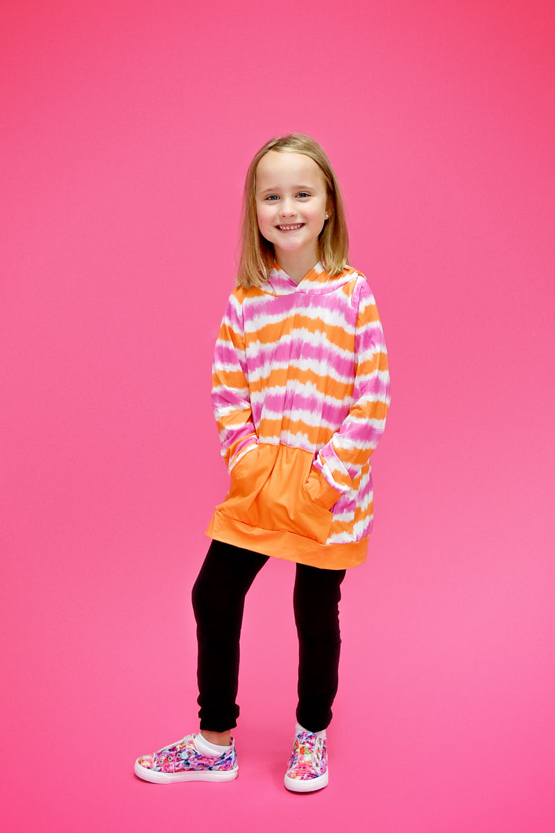 Pink and Orange Tye Dye Milk Silk Hoodie - Great Lakes Kids Apparel LLC