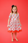 Ohio Short Sleeve Ruffle Milk Silk Dress - Great Lakes Kids Apparel LLC