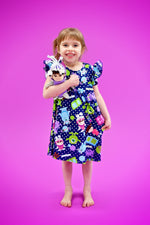 Monster Friends Milk Silk Flutter Dress - Great Lakes Kids Apparel LLC