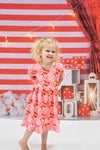 Valentine Cookie Hearts Short Sleeve Ruffle Milk Silk Dress - Great Lakes Kids Apparel LLC