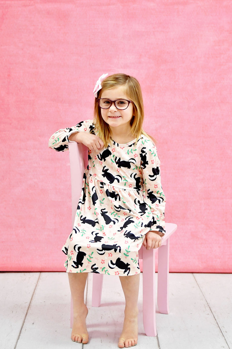 Skunk Long Sleeve Milk Silk Dress - Great Lakes Kids Apparel LLC