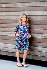 Barn Yard Christmas Long Sleeve Pocket Milk Silk Dress - Great Lakes Kids Apparel LLC
