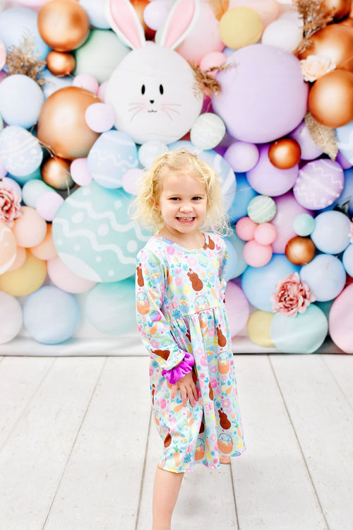 Chocolate Bunny Long Sleeve Milk Silk Dress - Great Lakes Kids Apparel LLC