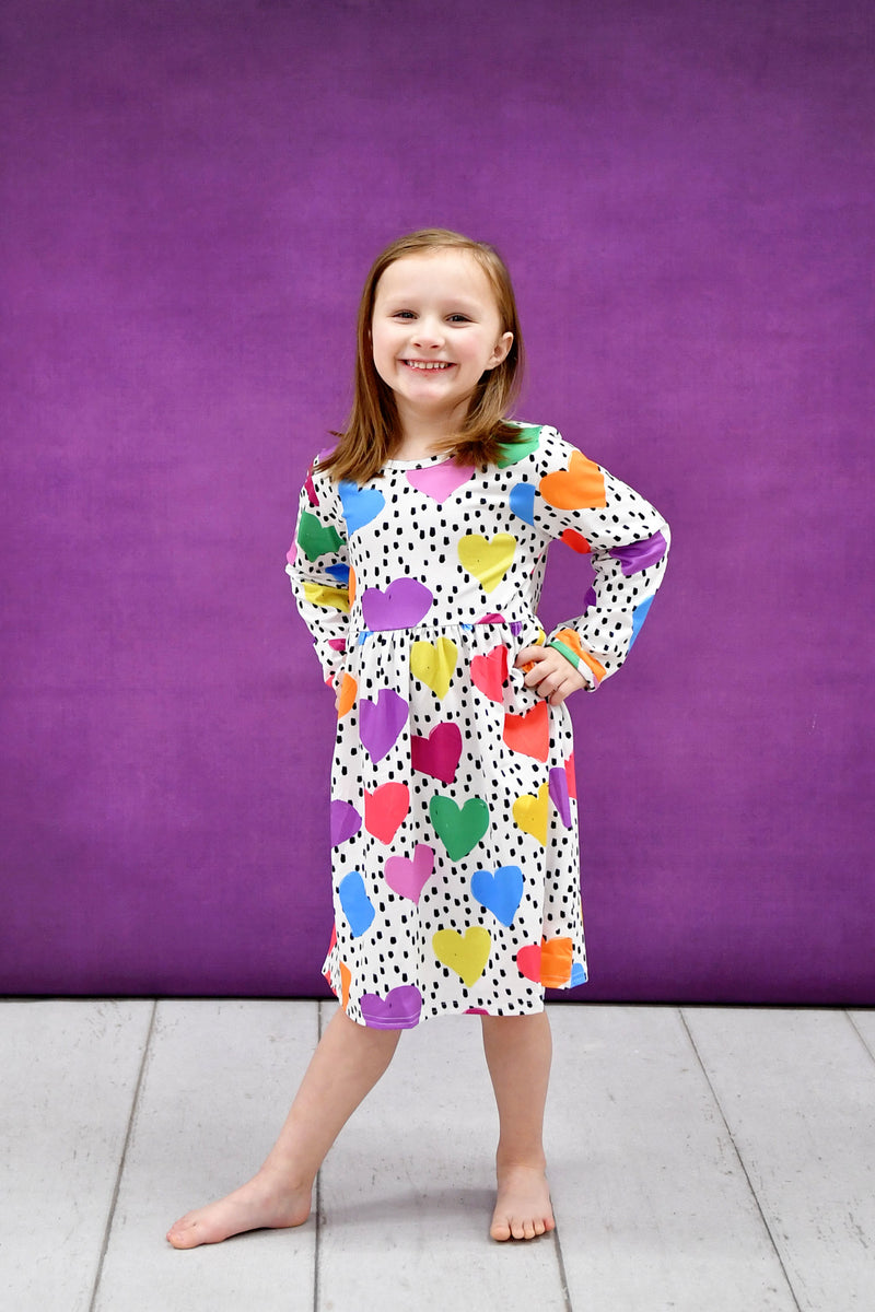 Love You To Pieces Long Sleeve Milk Silk Dress - Great Lakes Kids Apparel LLC
