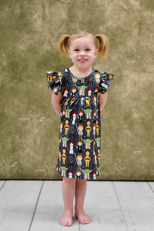 Space Wars Inspired Milk Silk Flutter Dress - Great Lakes Kids Apparel LLC