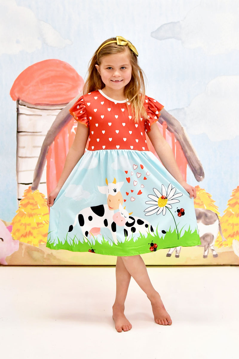 Cow Fixed Milk Silk Flutter Dress - Great Lakes Kids Apparel LLC