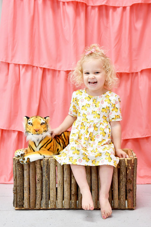 Tiger Short Sleeve Milk Silk Dress - Great Lakes Kids Apparel LLC