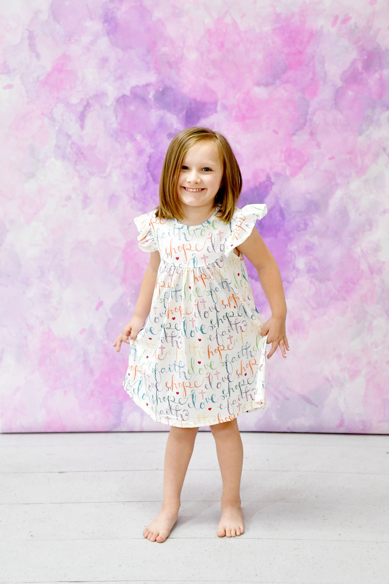Hope, Faith and Love Milk Silk Flutter Dress - Great Lakes Kids Apparel LLC