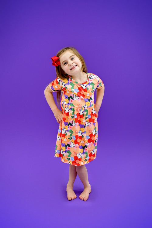 Peach Peek A Boo Short Sleeve Milk Silk Dress - Great Lakes Kids Apparel LLC