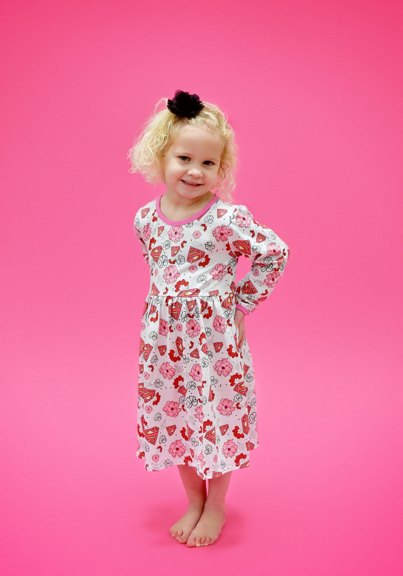 Super Valentine Long Sleeve Milk Silk Dress - Great Lakes Kids Apparel LLC