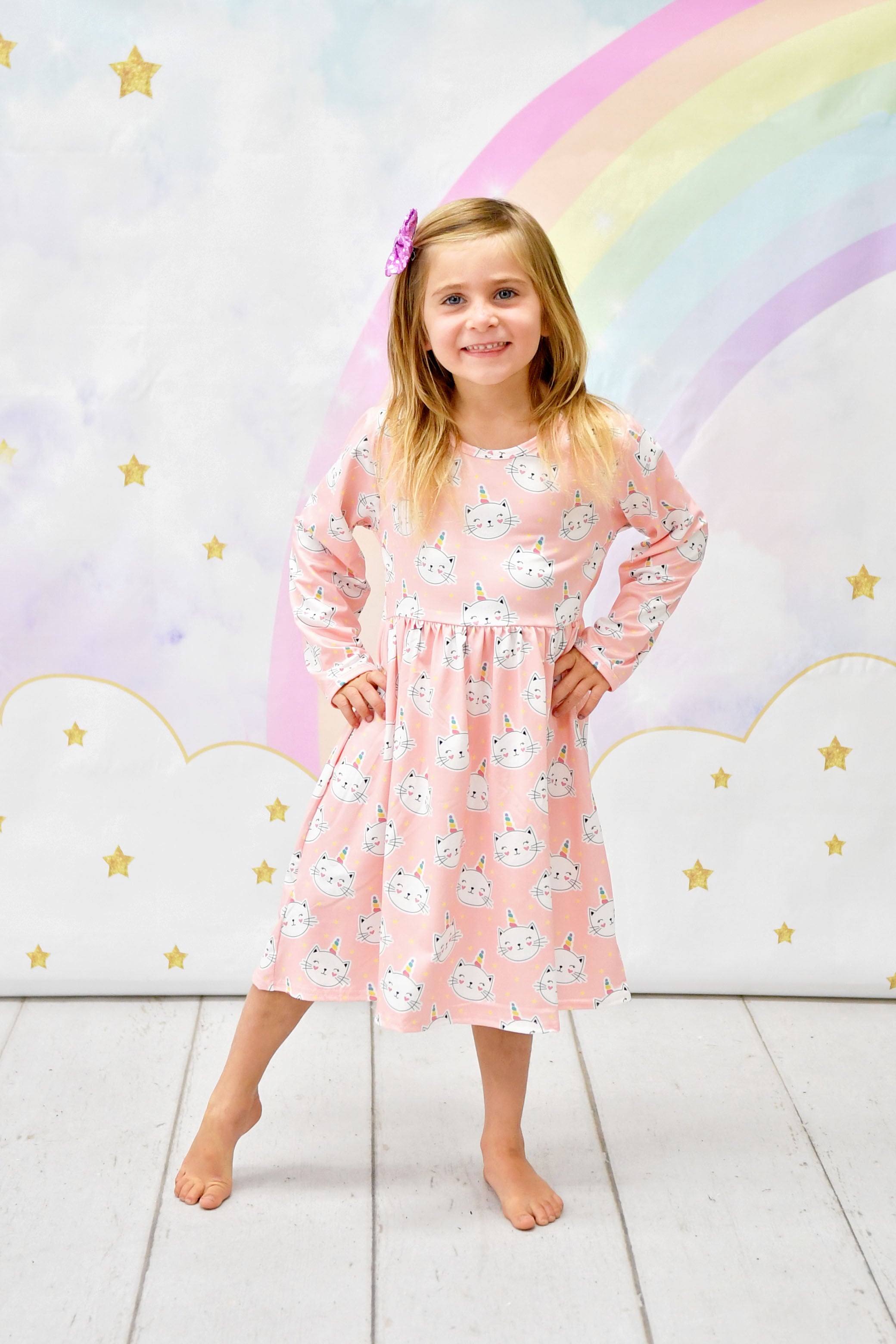 unicorn long sleeve dress Magical Unicorns- Long Sleeve Girl Twirl Dress