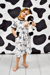 Rainbow Cow Short Sleeve Pocket Milk Silk Dress - Great Lakes Kids Apparel LLC