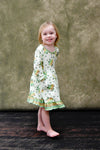 Muted Rainbow Shamrock Long Sleeve Pocket Ruffle Milk Silk Dress - Great Lakes Kids Apparel LLC