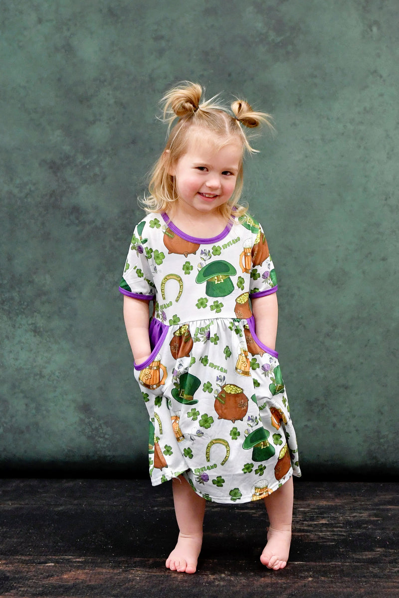 Ireland Short Sleeve Milk Silk Dress - Great Lakes Kids Apparel LLC