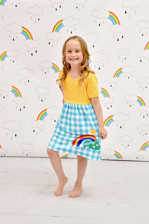 Gingham Rainbow Short Sleeve Milk Silk Dress - Great Lakes Kids Apparel LLC