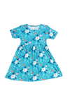 Teal Floral Short Sleeve Milk Silk Dress - Great Lakes Kids Apparel LLC