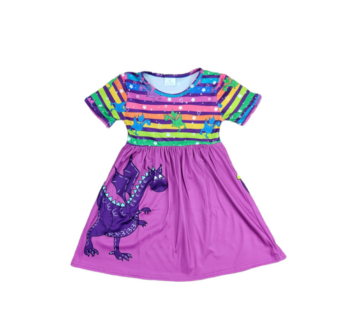 Dragon Short Sleeve Milk Silk Dress - Great Lakes Kids Apparel LLC