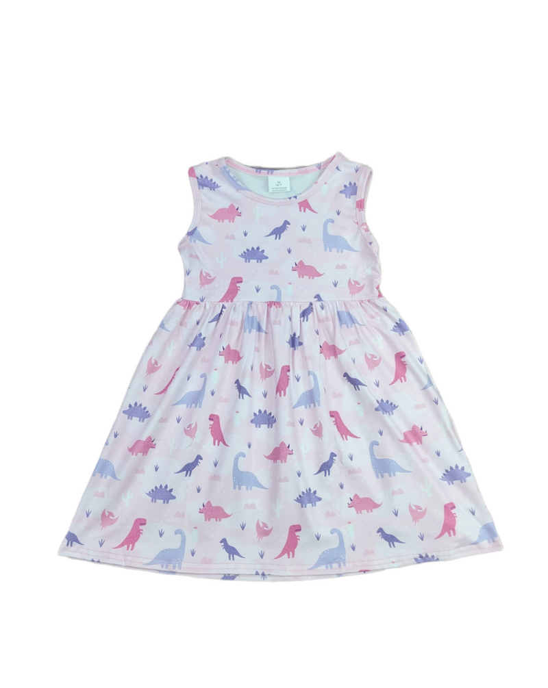 Pretty Pink Dino Milk Silk Tank Dress - Great Lakes Kids Apparel LLC