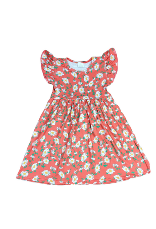 Red Daisy Long Flutter Milk Silk Dress - Great Lakes Kids Apparel LLC