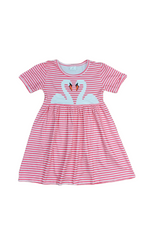 Striped Swan Short Sleeve Milk Silk Dress - Great Lakes Kids Apparel LLC