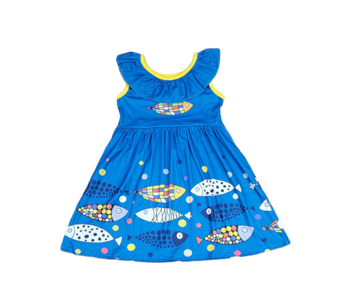 Abstract Fish Ruffle Milk Silk Tank Dress - Great Lakes Kids Apparel LLC
