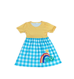 Gingham Rainbow Short Sleeve Milk Silk Dress - Great Lakes Kids Apparel LLC