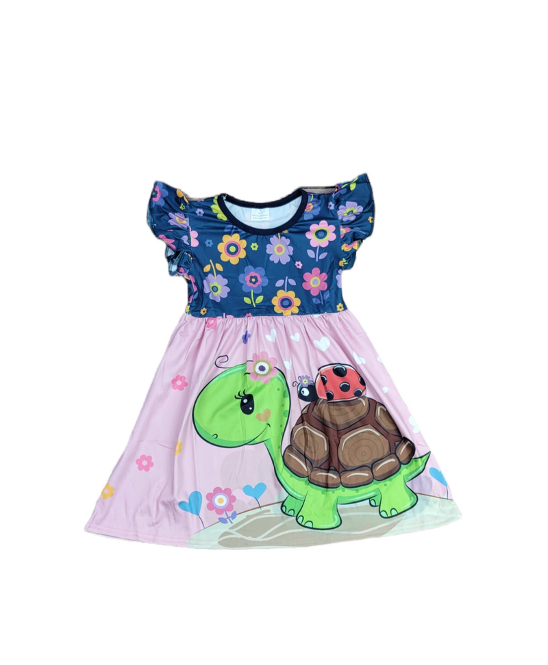 Turtle and Ladybug Long Flutter Milk Silk Dress - Great Lakes Kids Apparel LLC