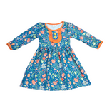 Fall Floral Ruffle Long Sleeve Milk Silk Dress - Great Lakes Kids Apparel LLC