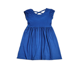 Royal Blue Solid Short Sleeve Cross Back Milk Silk Dress - Great Lakes Kids Apparel LLC