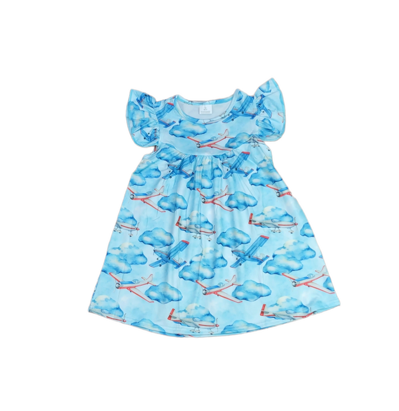 Airplane Milk Silk Flutter Dress - Great Lakes Kids Apparel LLC