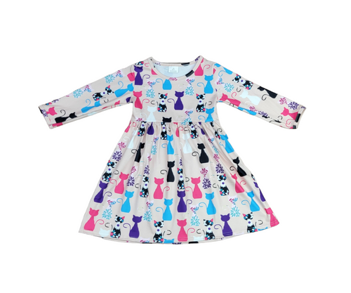 Silhouette Kitty Long Sleeve Milk Silk Dress - Great Lakes Kids Apparel LLC