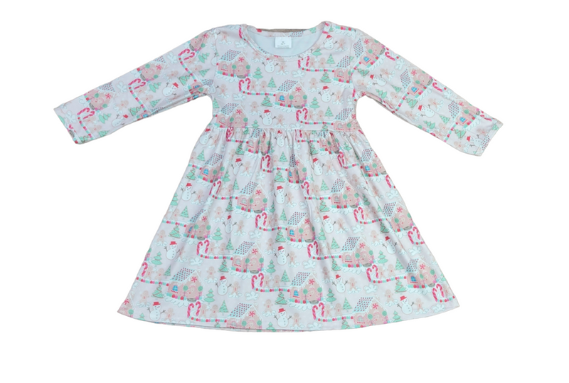 Season To Sparkle Long Sleeve Milk Silk Dress - Great Lakes Kids Apparel LLC