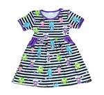 Monsters Short Sleeve Pocket Milk Silk Dress - Great Lakes Kids Apparel LLC