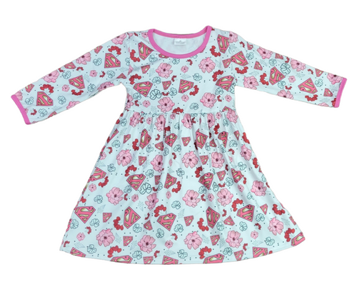 Super Valentine Long Sleeve Milk Silk Dress - Great Lakes Kids Apparel LLC