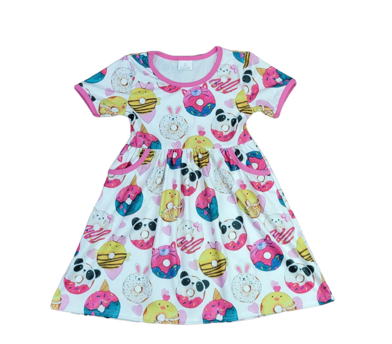 Animal Donuts Short Sleeve Milk Silk Dress – Great Lakes Animal Donuts Short Sleeve Milk Silk Dress – Great Lakes
