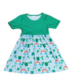 St. Patrick's Day Polka Dot Short Sleeve Milk Silk Dress - Great Lakes Kids Apparel LLC