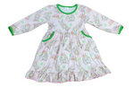 Bunny Flower Crown Long Sleeve Pocket Milk Silk Dress - Great Lakes Kids Apparel LLC