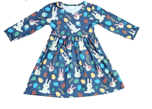 Egg-stra Cute Bunny Long Sleeve Milk Silk Dress - Great Lakes Kids Apparel LLC