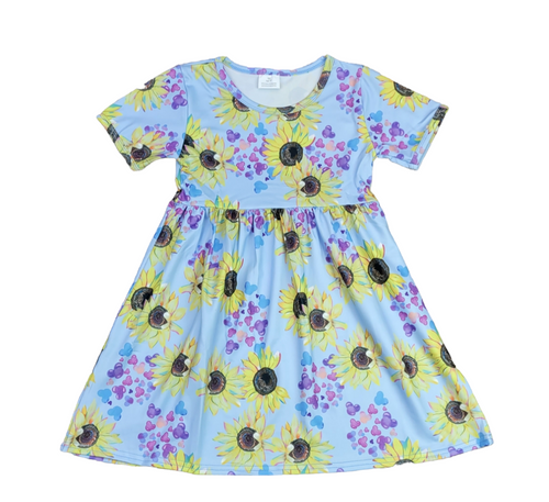 Sunflower Mouse Bubble Short Sleeve Milk Silk Dress - Great Lakes Kids Apparel LLC