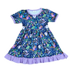 Purple Floral Short Sleeve Ruffle Dress - Great Lakes Kids Apparel LLC
