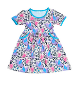 Cheetah Butterfly Short Sleeve Pocket Milk Silk Dress - Great Lakes Kids Apparel LLC