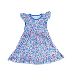Blue and Purple Floral Ruffle Milk Silk Tank Dress - Great Lakes Kids Apparel LLC