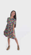 Neon Swirl Short  Sleeve Milk Silk Dress